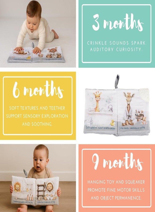 Ali+Oli Baby Cloth Book – Soft Sensory Crinkle Book with Teether for Infants 0-12 Months – Early Learning Touch & Feel Tummy Time Toy – Newborn Shower Gift for Boys & Girls - Bubble Bath - Image 4